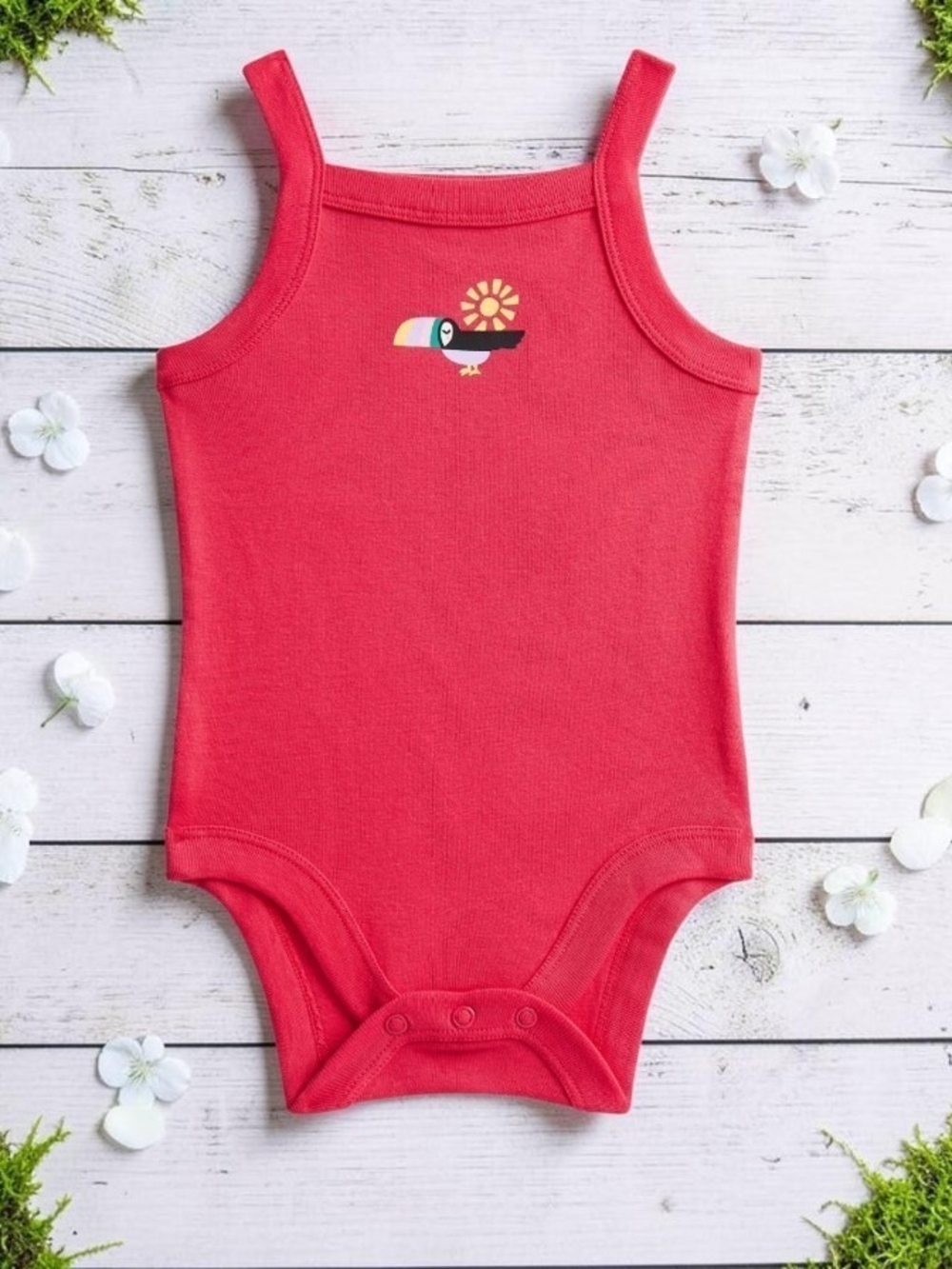 wonder nation Red Tank Bodysuit with Toucan Graphic